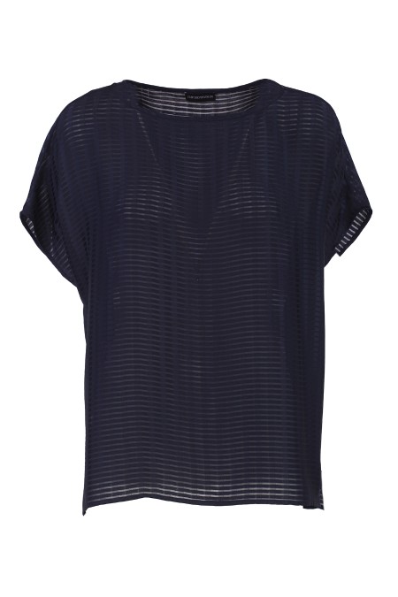 Shop EMPORIO ARMANI  Top: Emporio Armani short-sleeved boxy shirt.
Boxy fit.
Round neckline.
Short sleeves.
Composition: 100% polyester.
Made in China.. E3NK1D F9912-927